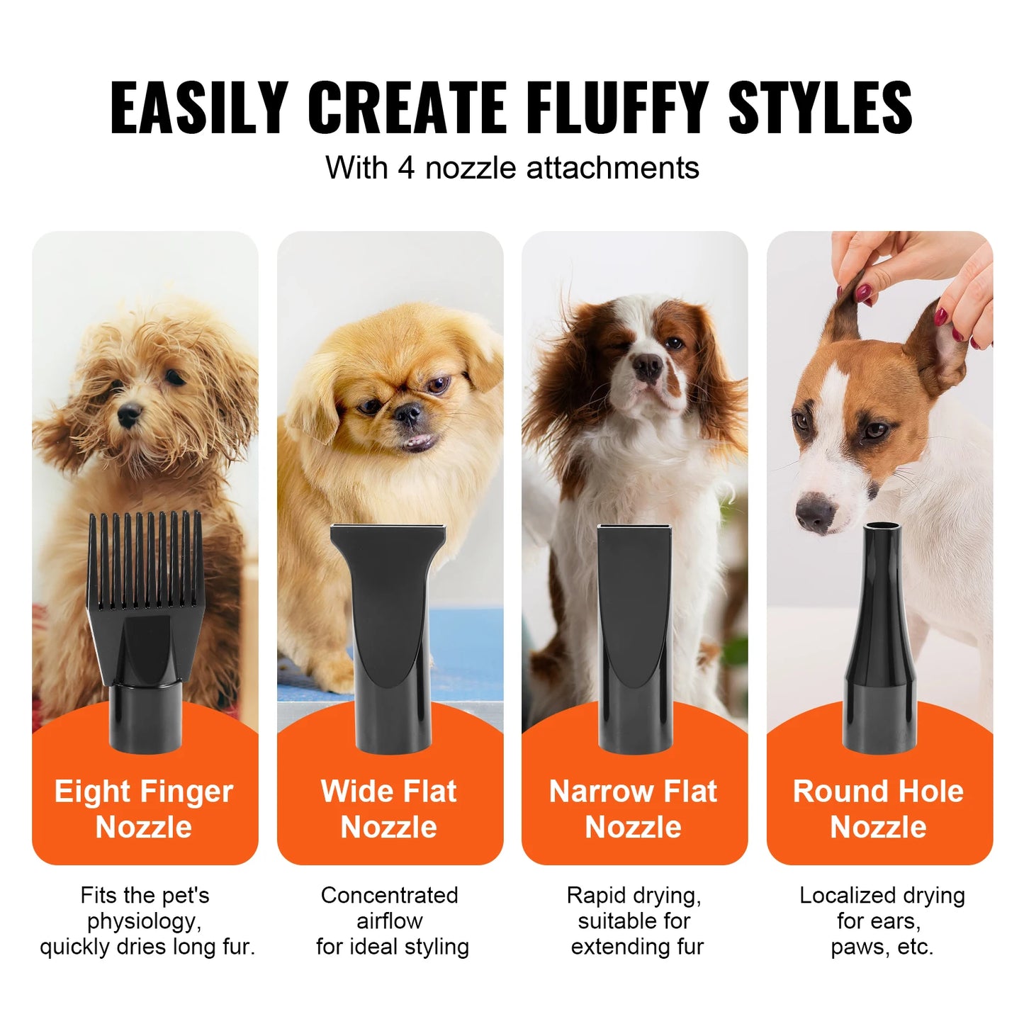 SucceBuy Dog Blow Dryer With Adjustable Temperature And 4 Nozzles