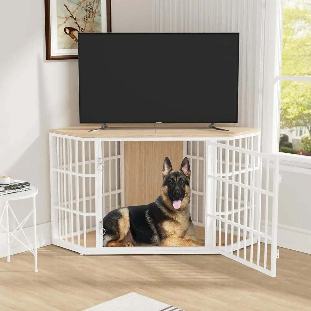 Wooden Dog Crate Furniture End Table Kennel Indoor Large Pet