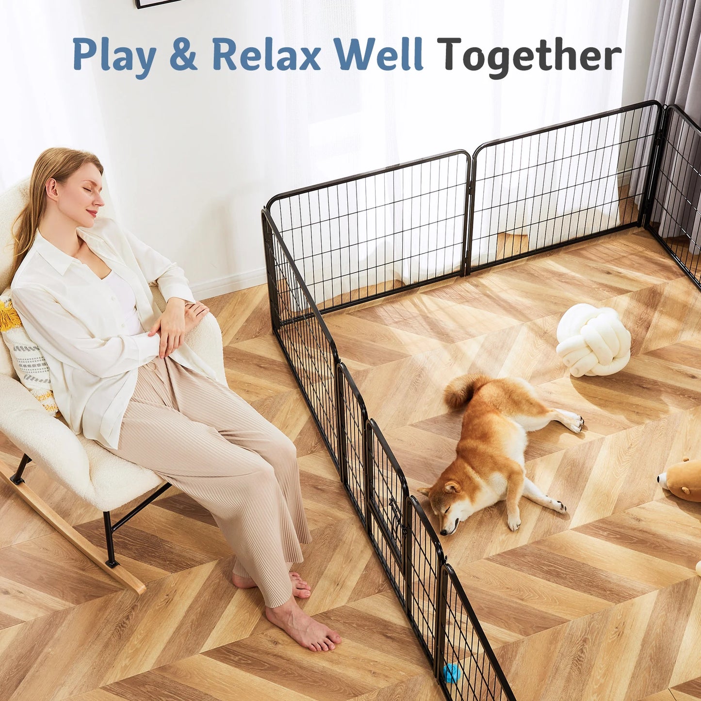 JHK Metal Foldable Dog Playpen With Secure Pet Barrier Gate