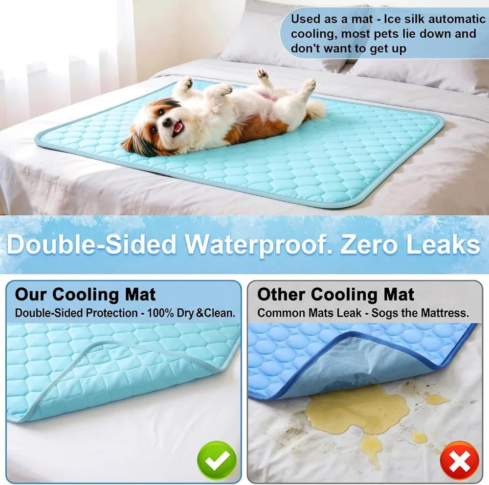 Dog Cooling Mat Waterproof Reversible Ice Silk For Sofa Bed