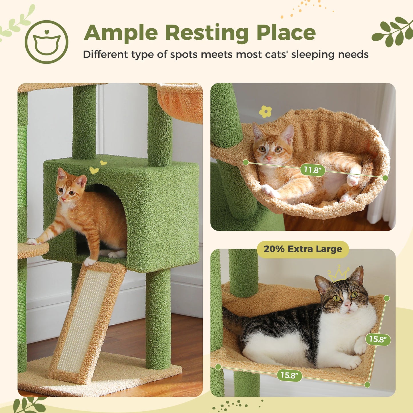PETEPELA CN Cactus Cat Tree Floor To Ceiling Adjustable Height