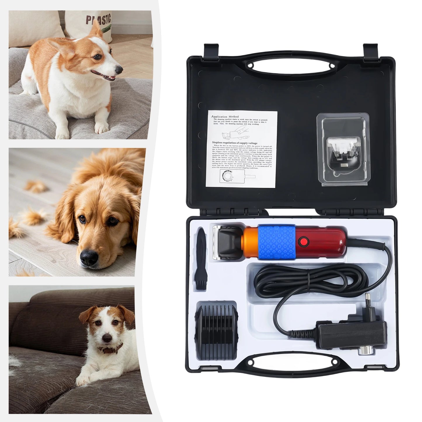 36W Dog And Cat Grooming Clipper Kit With Adjustable Blades