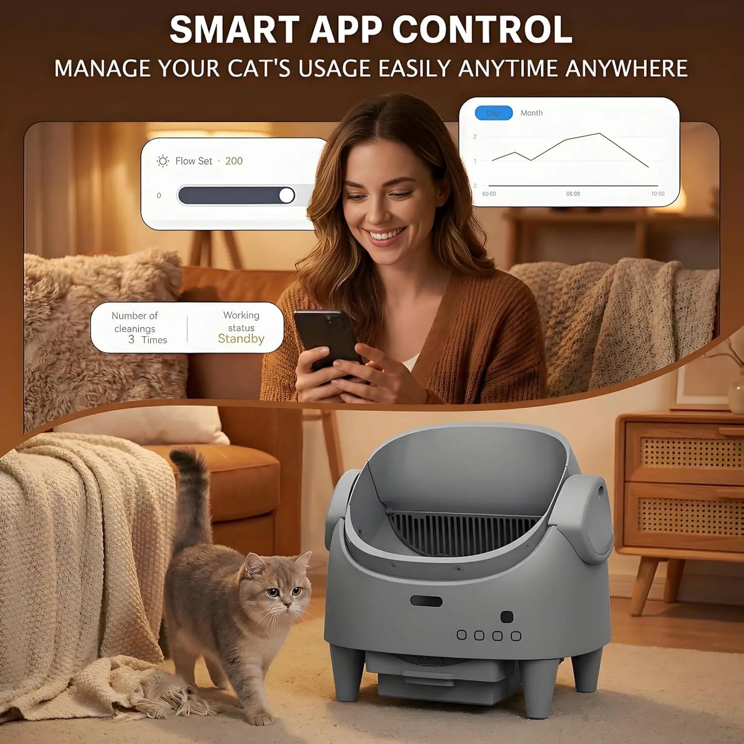 Himmiss Smart Automatic Cat Litter Box WiFi Control Self Cleaning