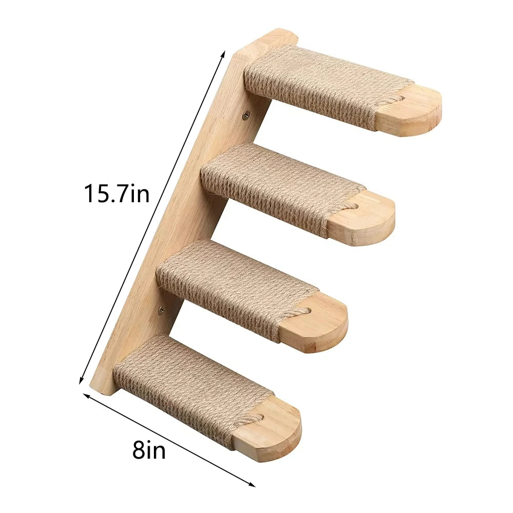 Wall Mounted Pine Wood Cat Bridge With Sisal Rope Steps
