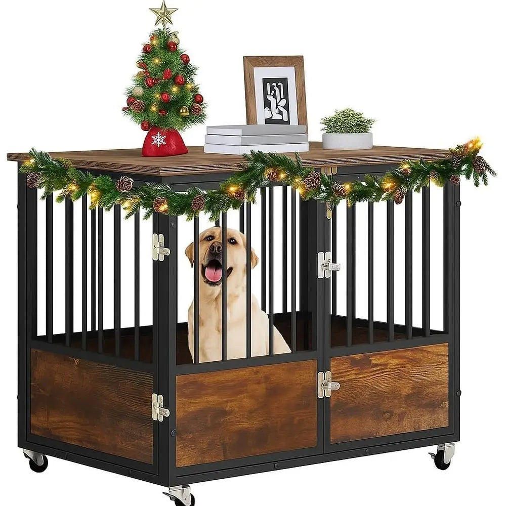 Sturdy Metal Dog Crate With Wheels End Table Indoor
