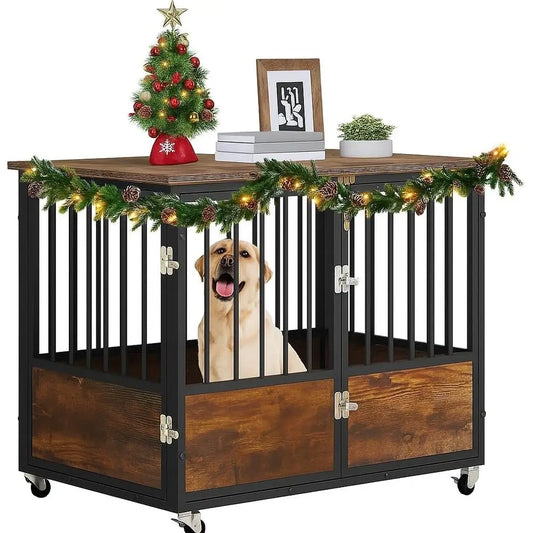 Sturdy Metal Dog Crate With Wheels End Table Indoor