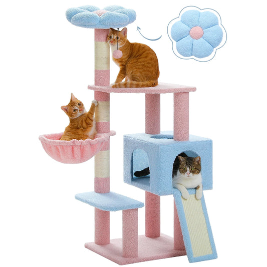 PEQULTI Flower Cat Tree Multi Level Cat Tower With Hammock