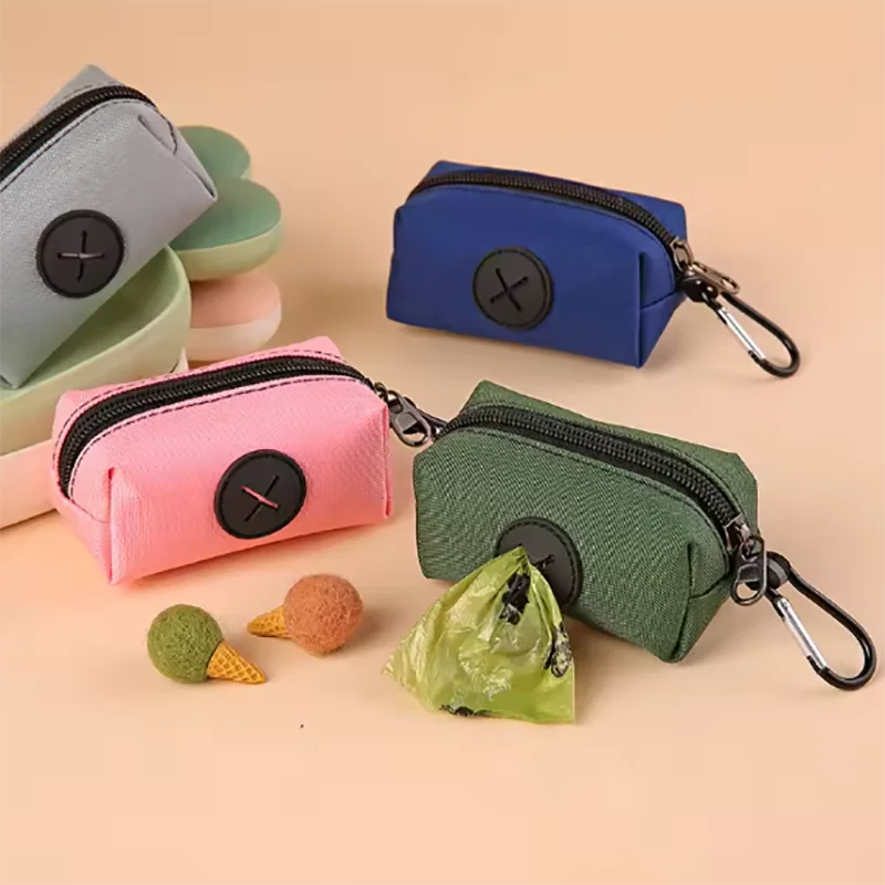 Canvas Dog Poop Bag Holder Outdoor Dispenser With Carabiner Clip