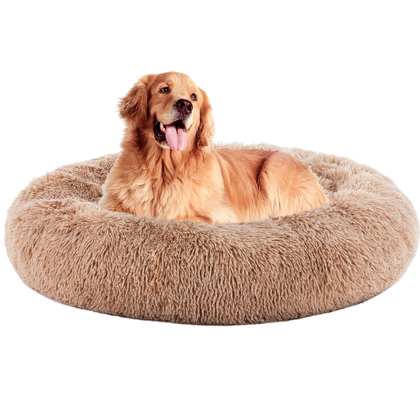 MCQ Round Faux Fur Plush Dog Bed With Antislip Bottom