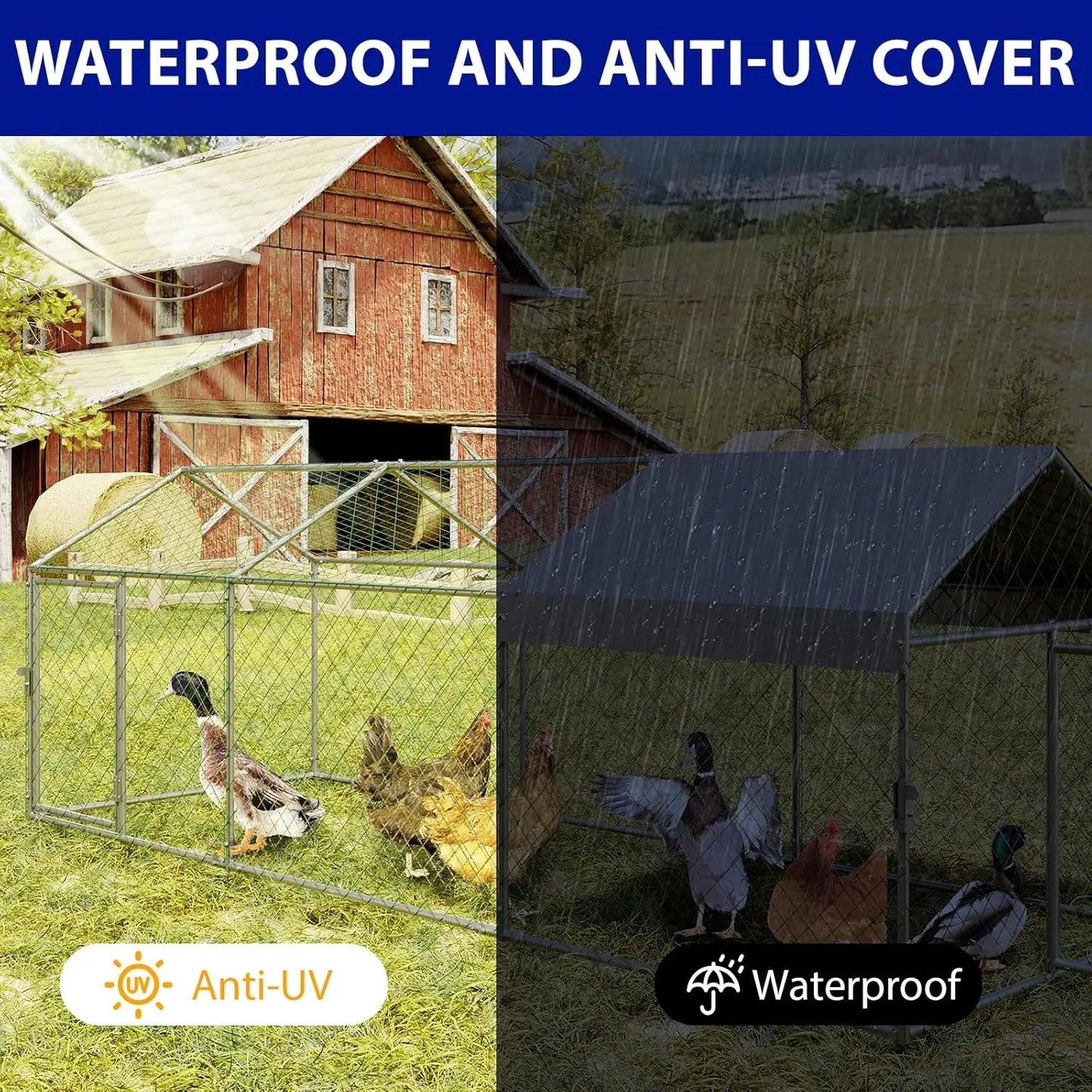 HiMISS Portable Metal Chicken Coop With Waterproof Cover And Run