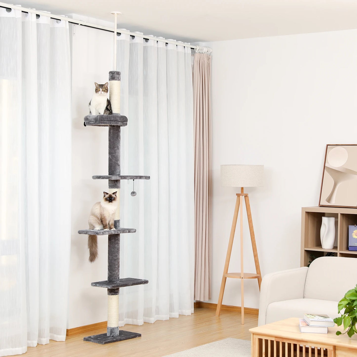 Pequlti Adjustable Height Cat Tree Indoor Tower With Scratching Posts