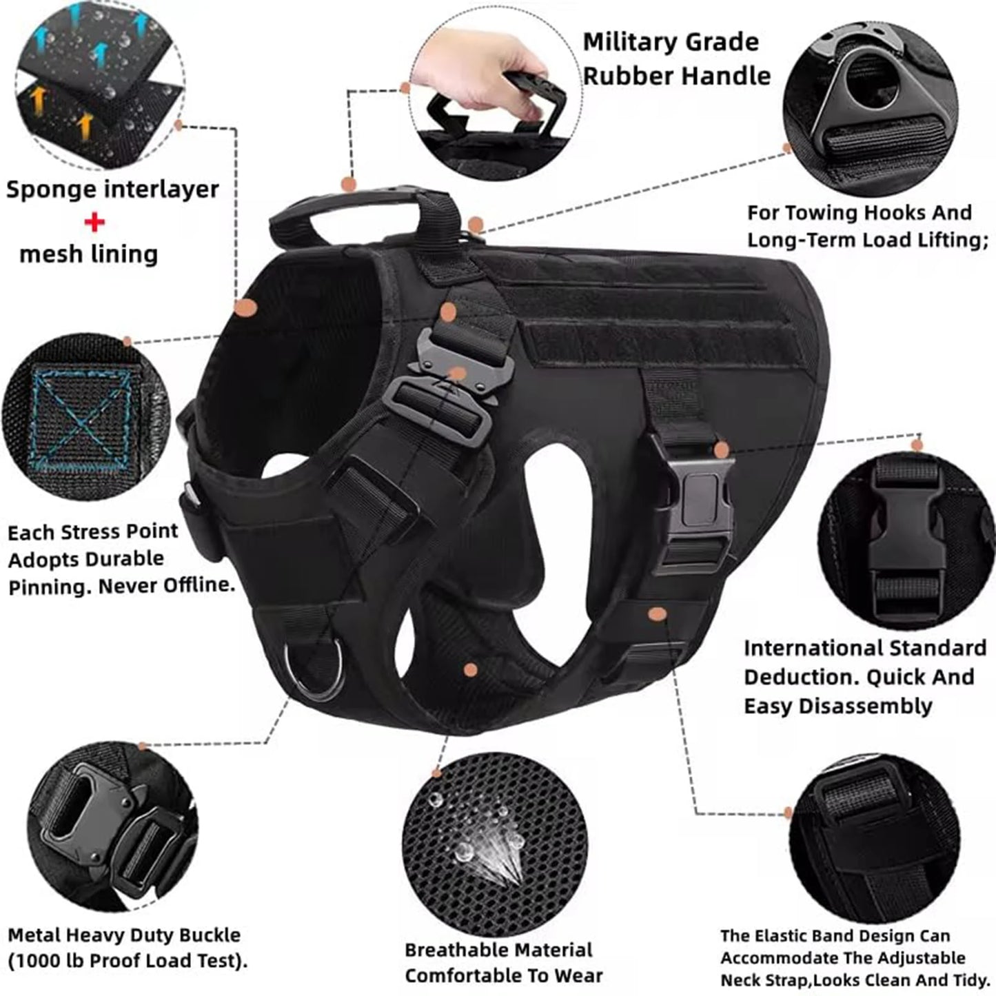 Tactical Dog Harness Vest With Molle Pouches For Large Dogs