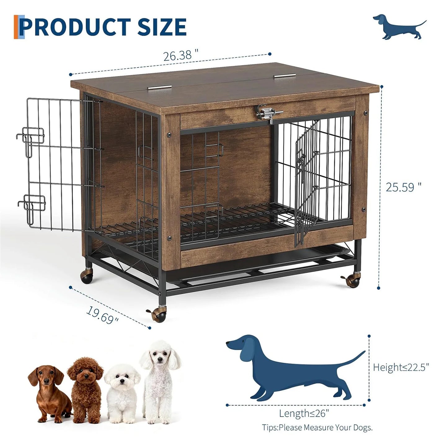 HiMISS Dog Crate Furniture With Wheels And Dual Doors