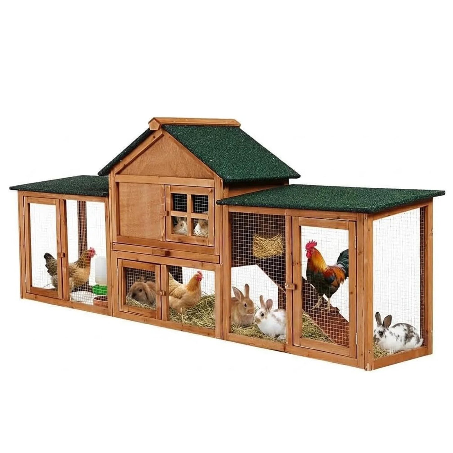 DishyKooker 2-Story Wooden Rabbit Hutch Double Runs Pullout Tray