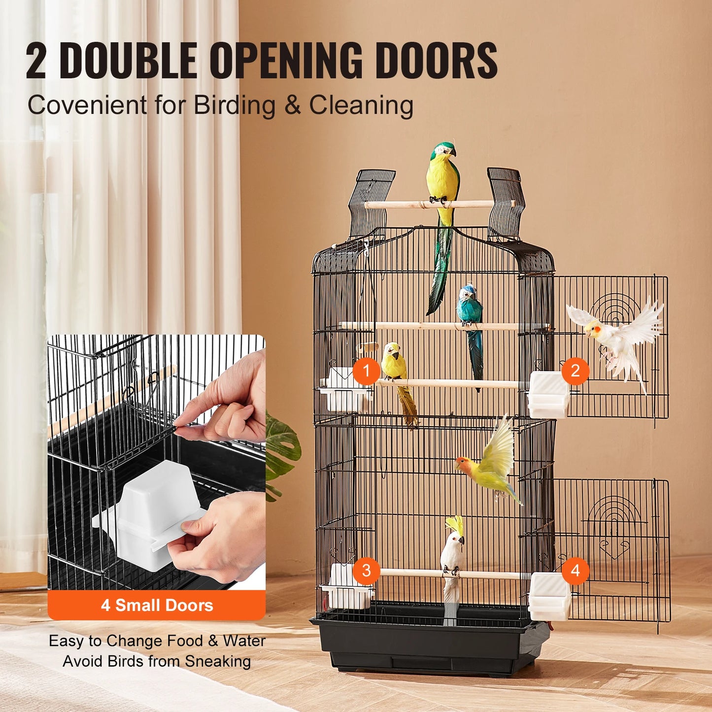 SucceBuy Open Top Hanging Bird Cage For Parrots With Swing