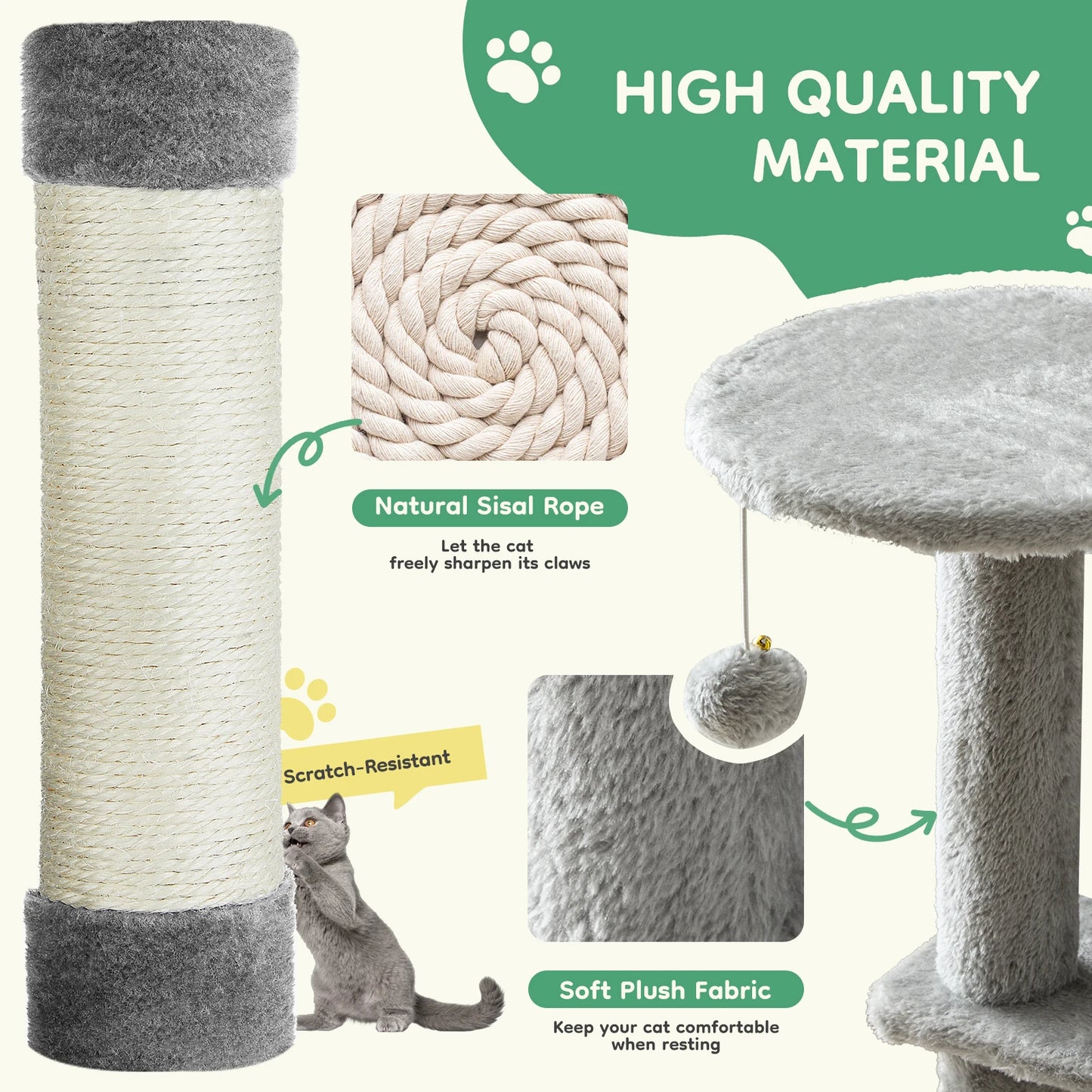 JHK Indoor Cat Tree MultiCat Climbing Tower with Sisal Posts