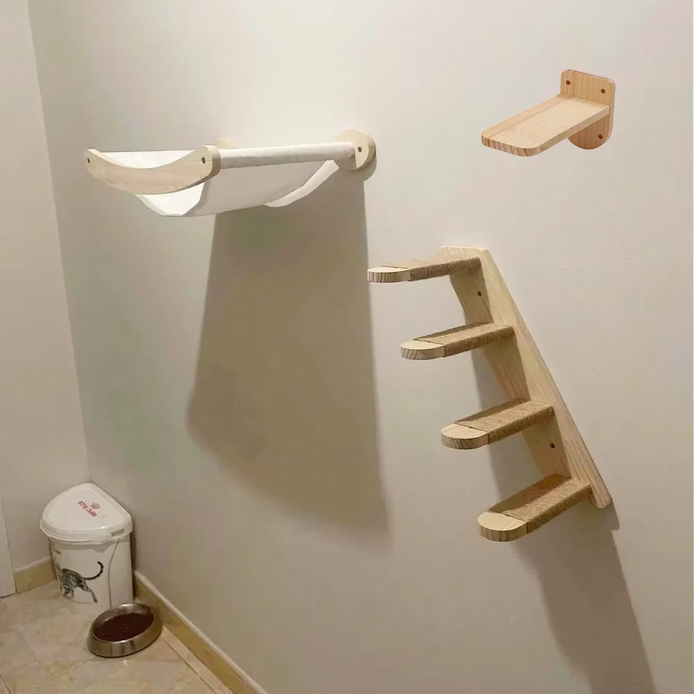 CWV Wall Mounted Cat Hammock With Sisal Rope Climbing Shelf
