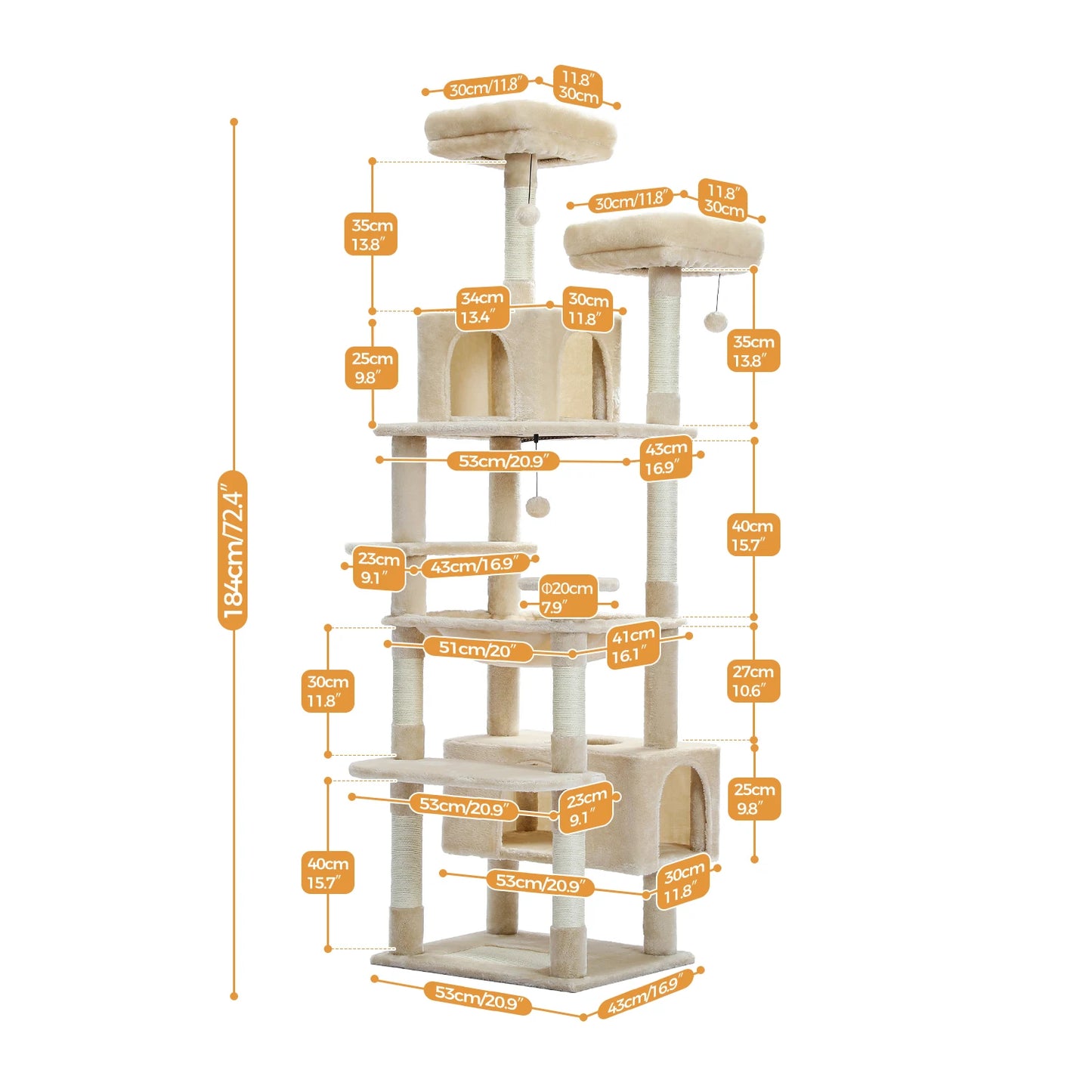 PEQULTI Five-Level Cat Tree Tower With Scratching Posts And Hammock