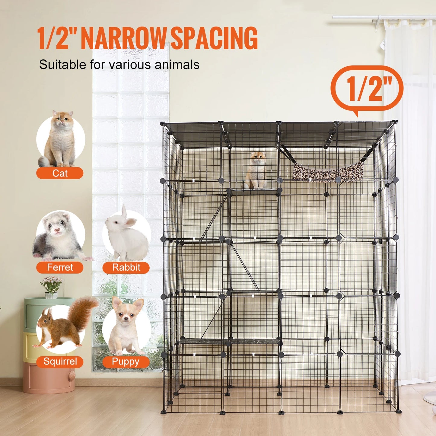SucceBuy Detachable Metal Cat Cage With Ramp And Hammock