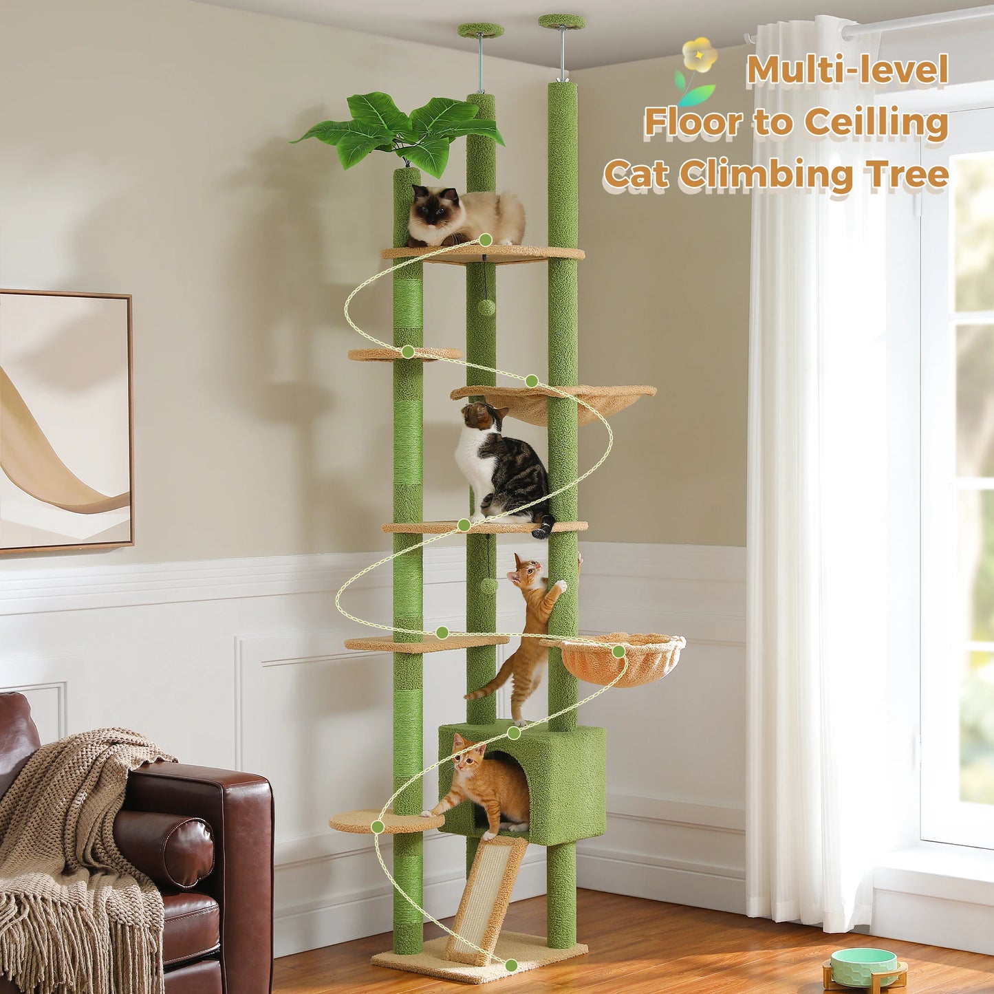 PETEPELA CN Cactus Cat Tree Floor To Ceiling Adjustable Height
