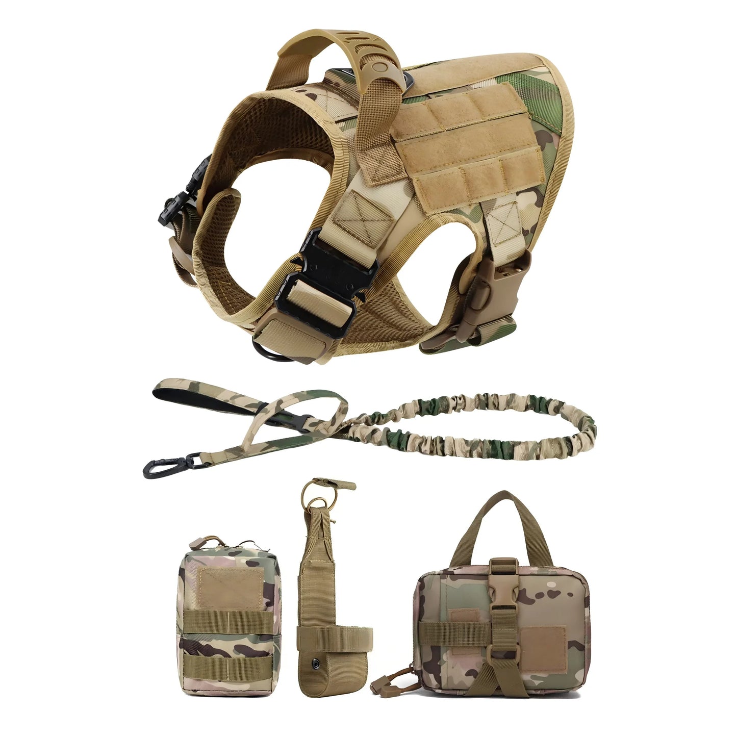 Adjustable Tactical Dog Harness With Leash And Detachable Pocket Pack