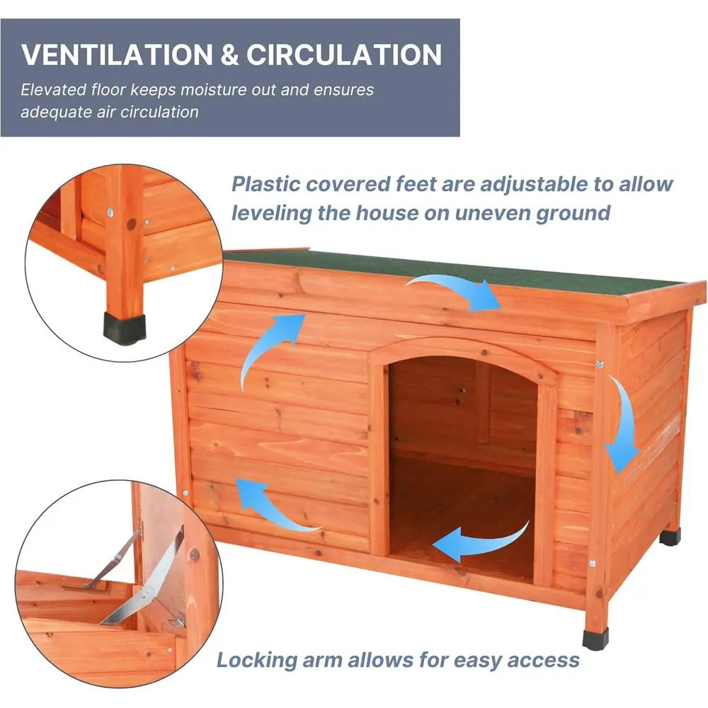 Glazed Pine Dog House Shelter With Traditional Design