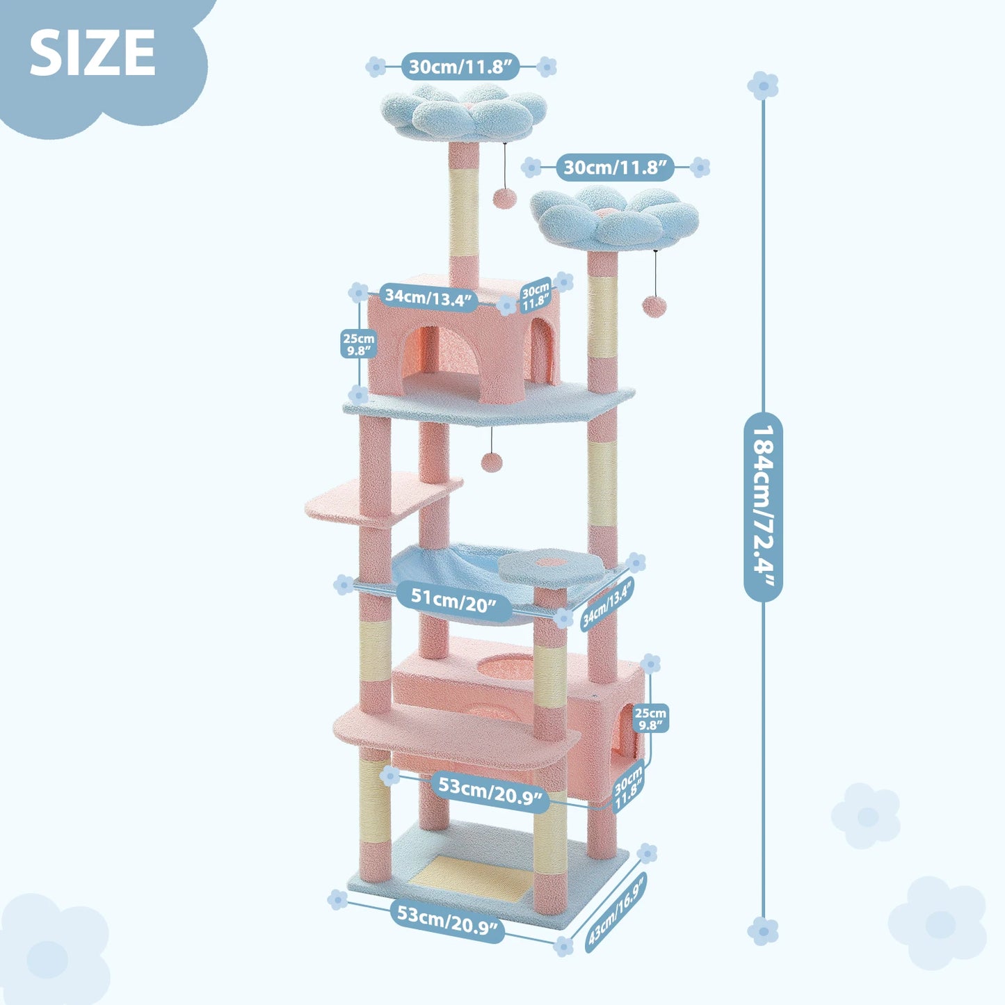 PETEPELA Cat Tree Tower With Sisal Scratching Posts And Hammock
