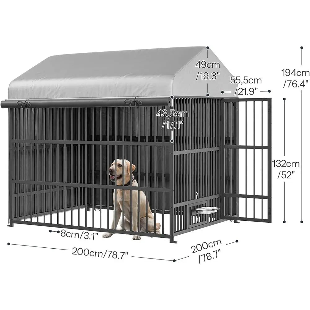 Heavy Duty Outdoor Dog Kennel With Waterproof Cover And Feeding Bowls