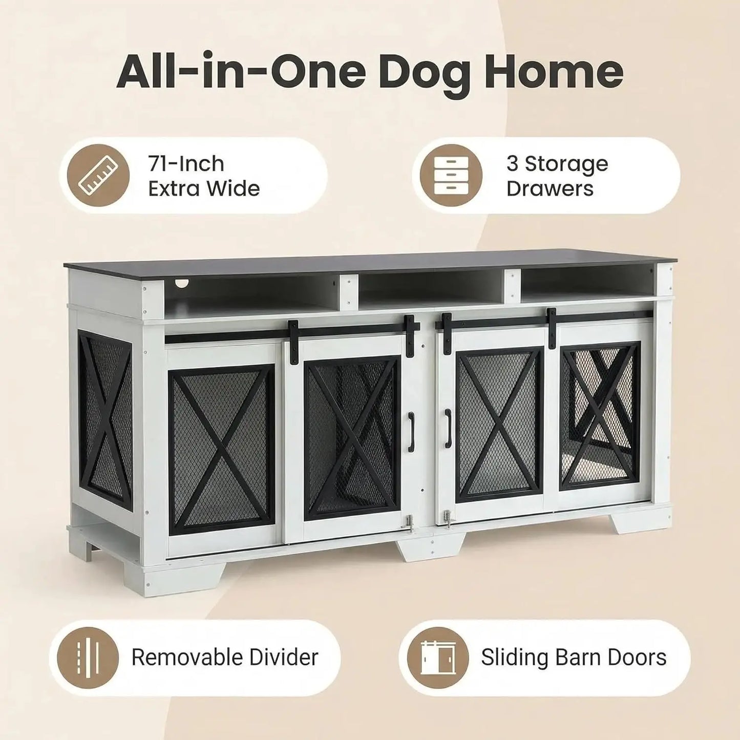 Garvee Heavy Duty Wood Metal Dog Crate With Divider And Dual Doors