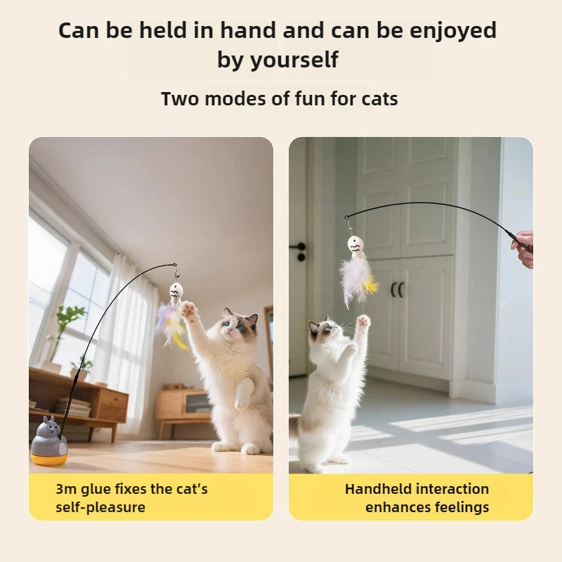 Cat Teaser Feather Wand Toy With Steel Wire Pole Kitten