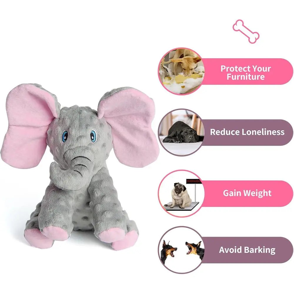 Durable Squeaky Elephant Dog Toy With Crinkle Paper Plush
