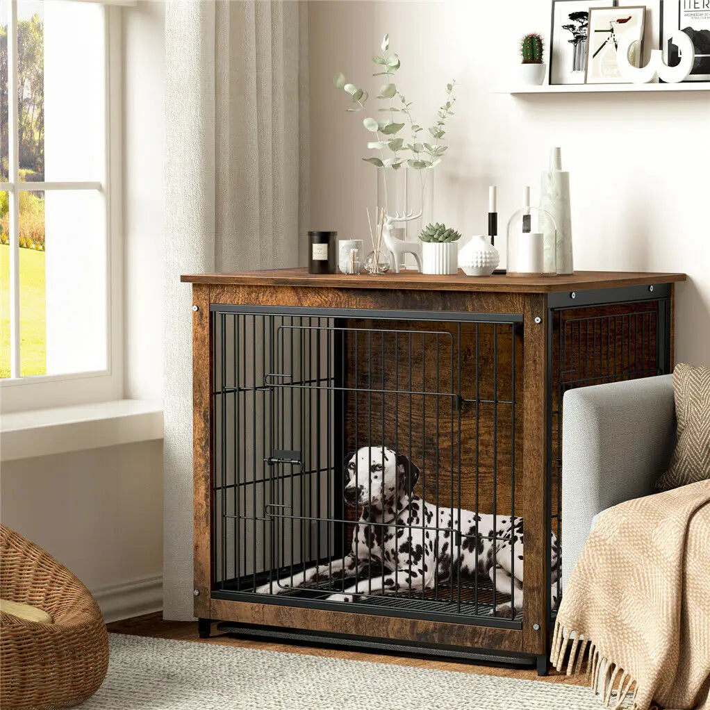 Bingopaw Pet Cage Kennel End Table Double Doors Removable Tray
