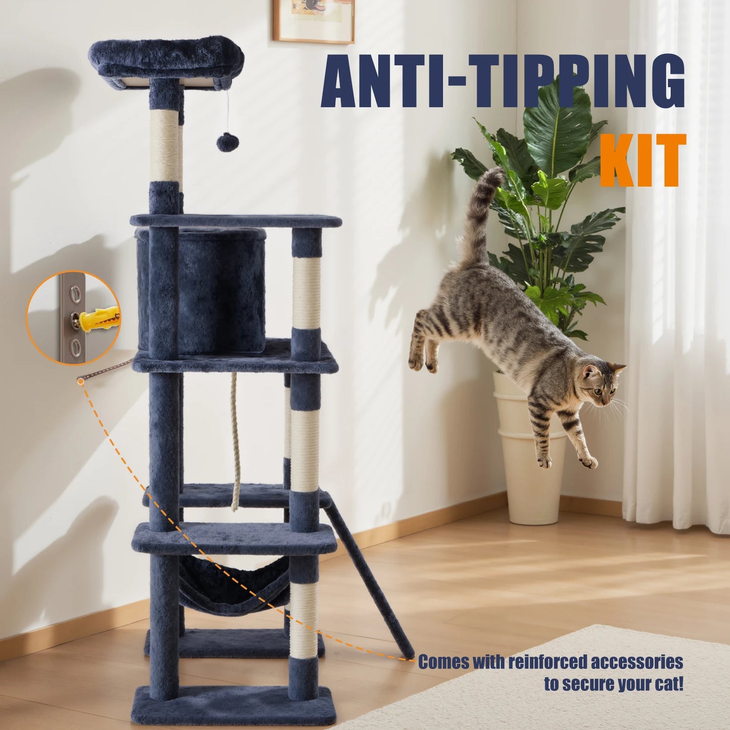 JHK Multi Cat Tree Tower With Natural Sisal Scratching Posts