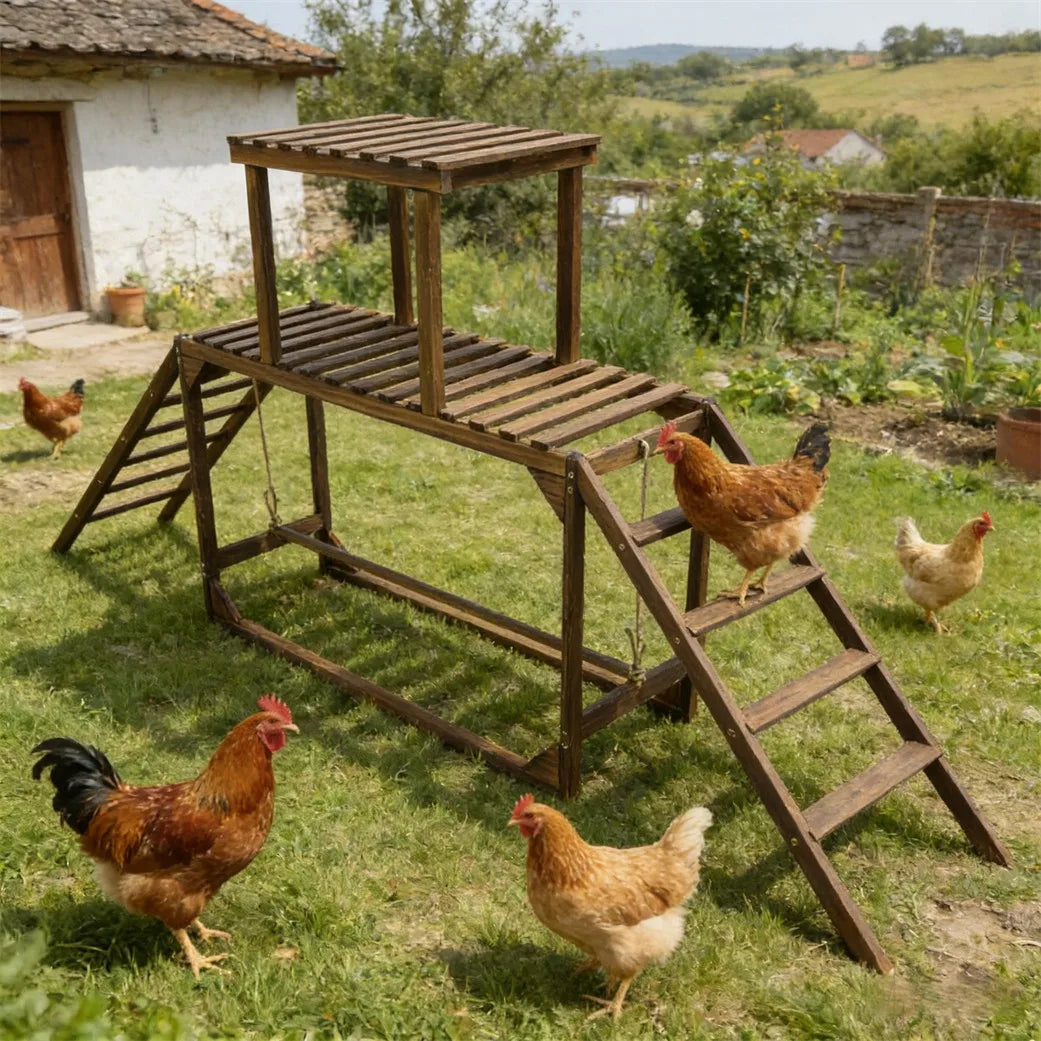 Pine Wood Chicken Perch Swing Coop Toy With Ladder Platform