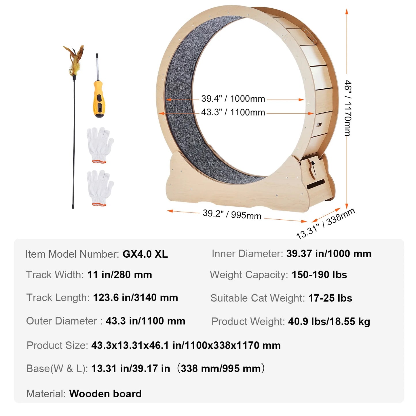 SucceBuy Wooden Cat Exercise Wheel Indoor Treadmill Wheel