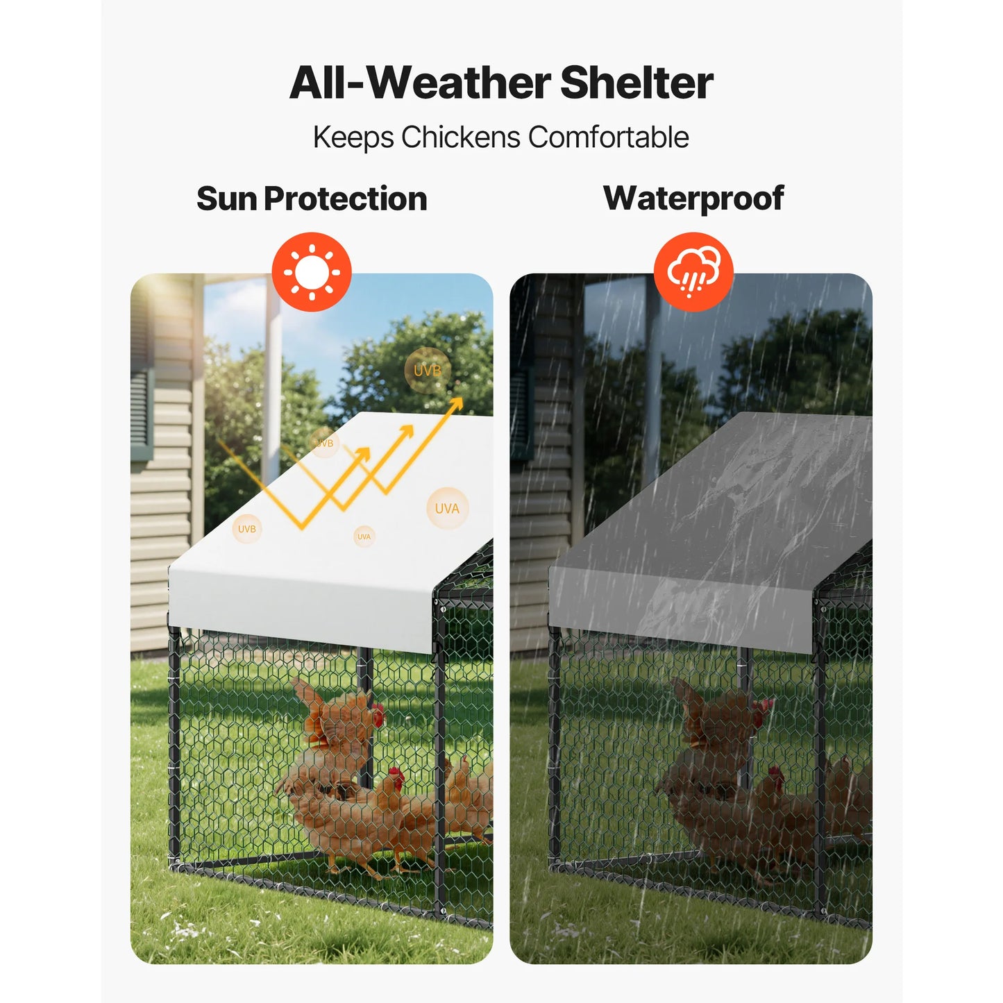 SucceBuy Metal Chicken Coop With Spire Roof And Waterproof Cover