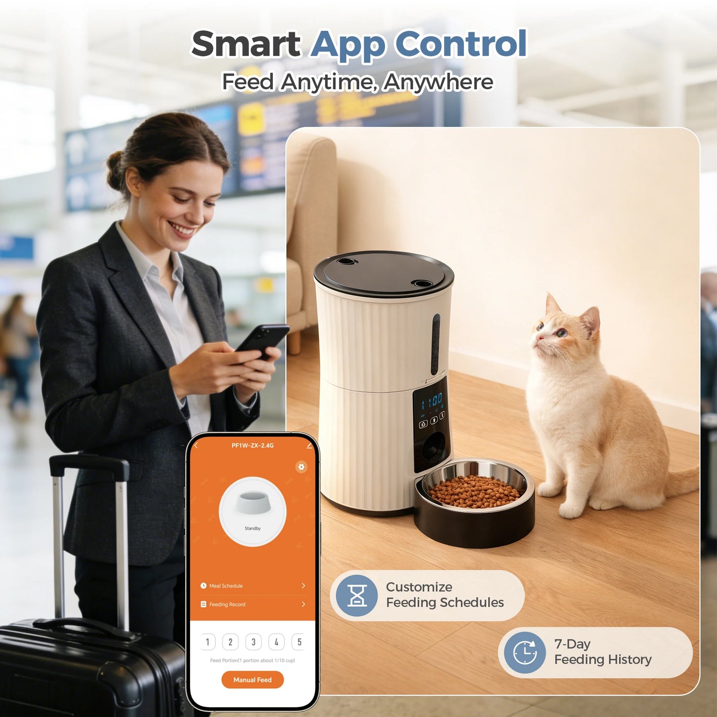 Automatic WiFi Cat Feeder With App Control And Dual Power