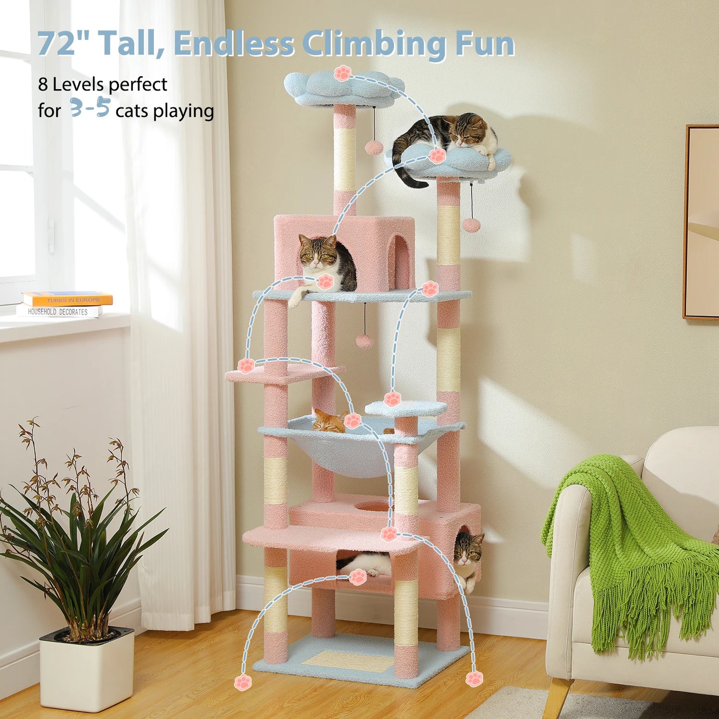 PETEPELA Cat Tree Tower With Sisal Scratching Posts And Hammock