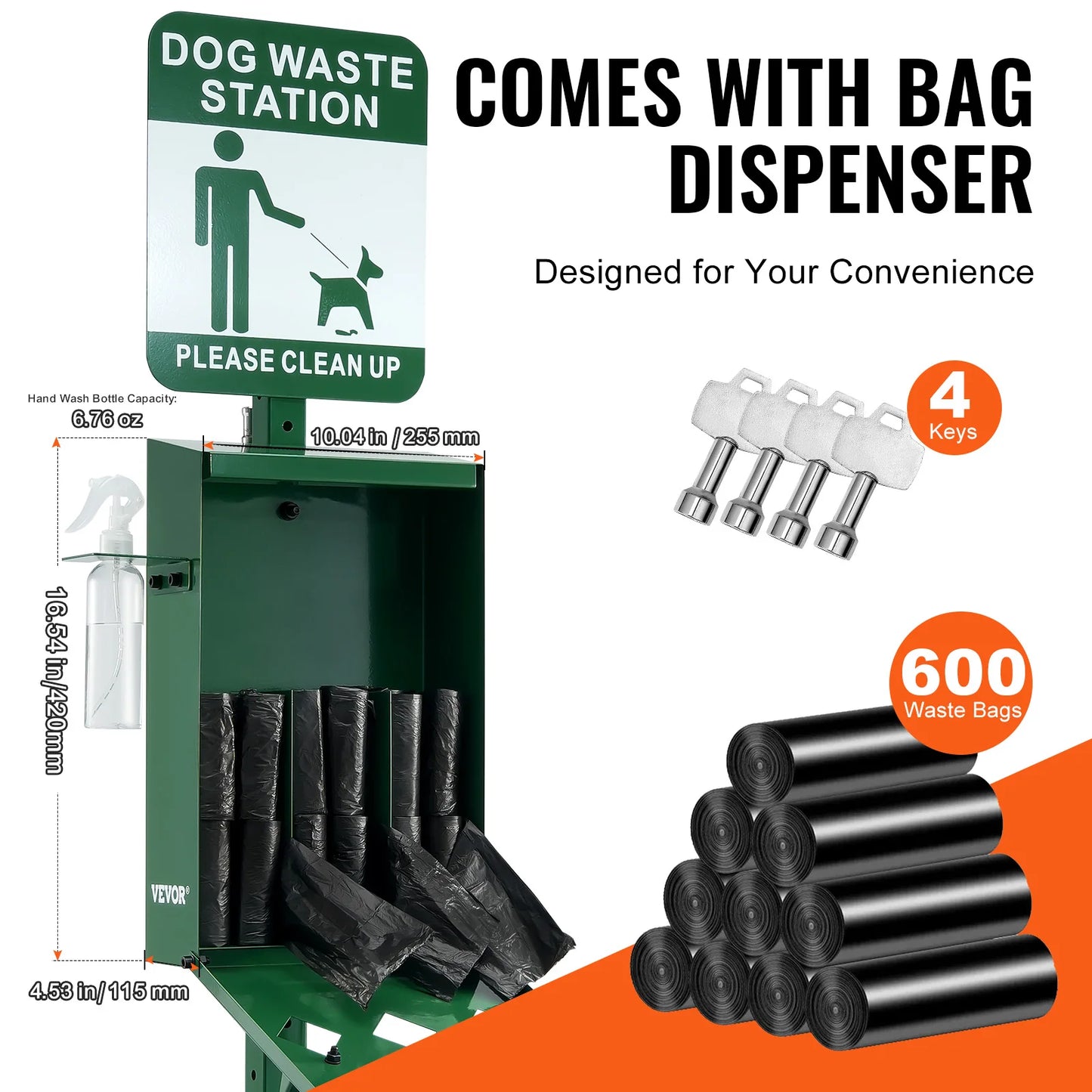 Dog Waste Station With Hand Wash Bottle And Bag Dispenser