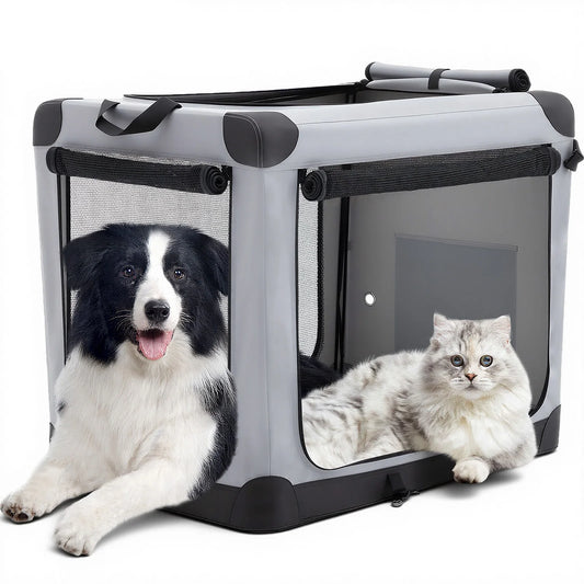 JHK Foldable Soft Dog Crate With 3 Doors Kennel Indoor