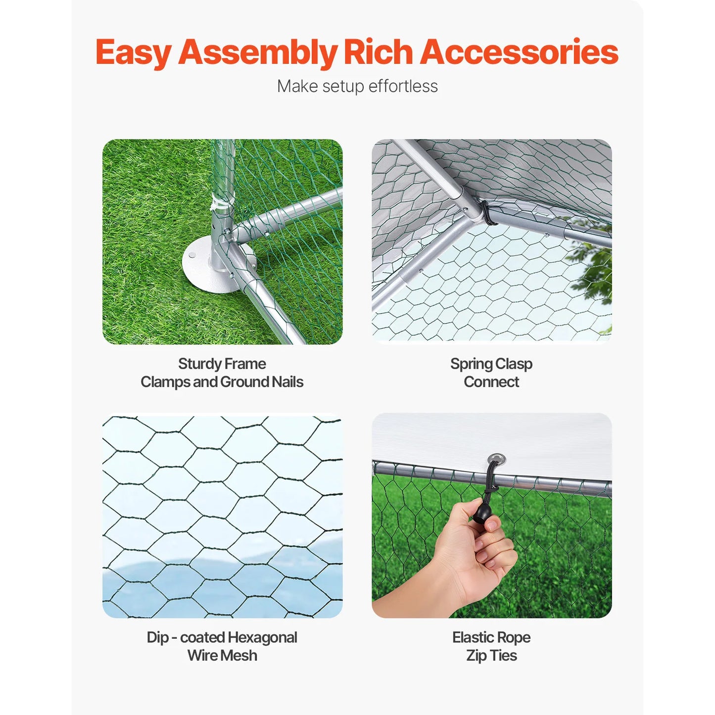 SucceBuy Metal Chicken Coop Walk In Run With Spire Roof Lock