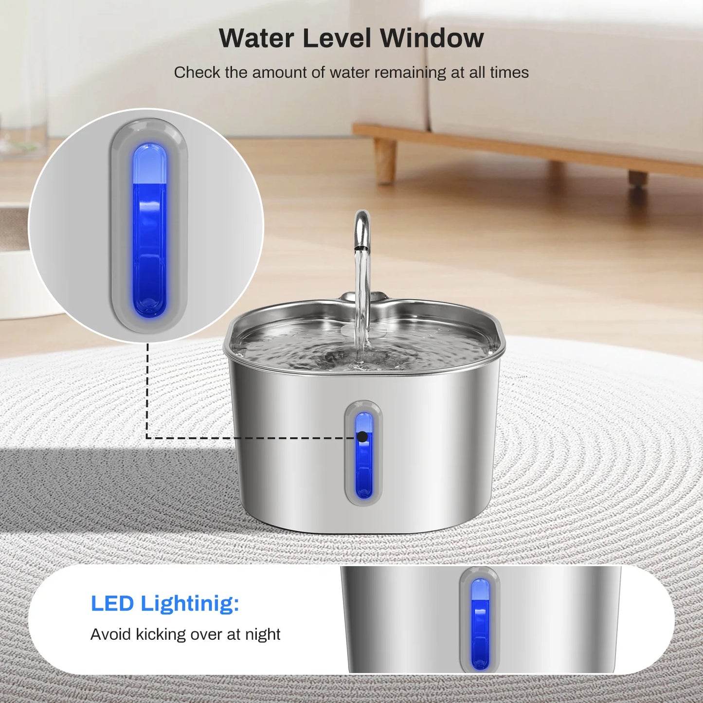 Stainless Steel Cat Water Fountain Ultra Quiet Multi Layer Filtration