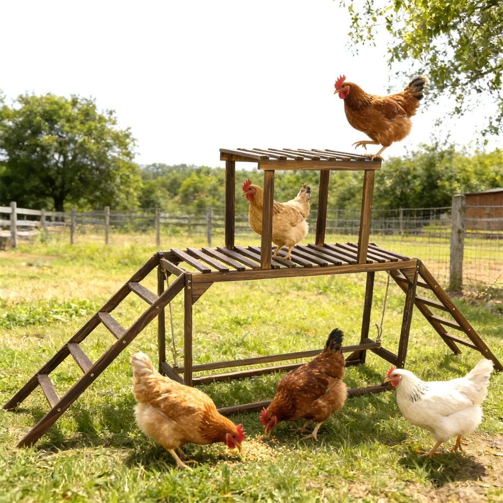 Pine Wood Chicken Perch Swing Coop Toy With Ladder Platform