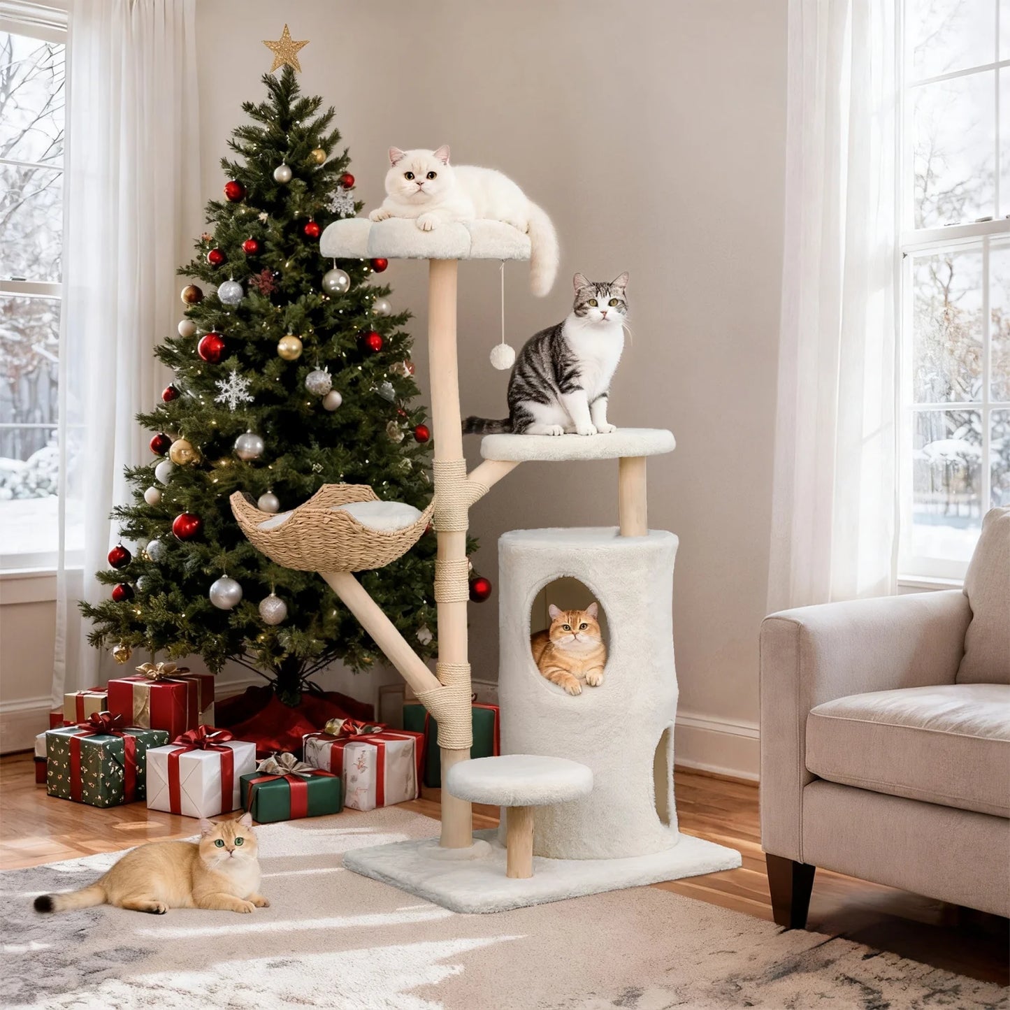Bingopaw Tiered Cat Tree With Sisal Posts And Hanging Ball