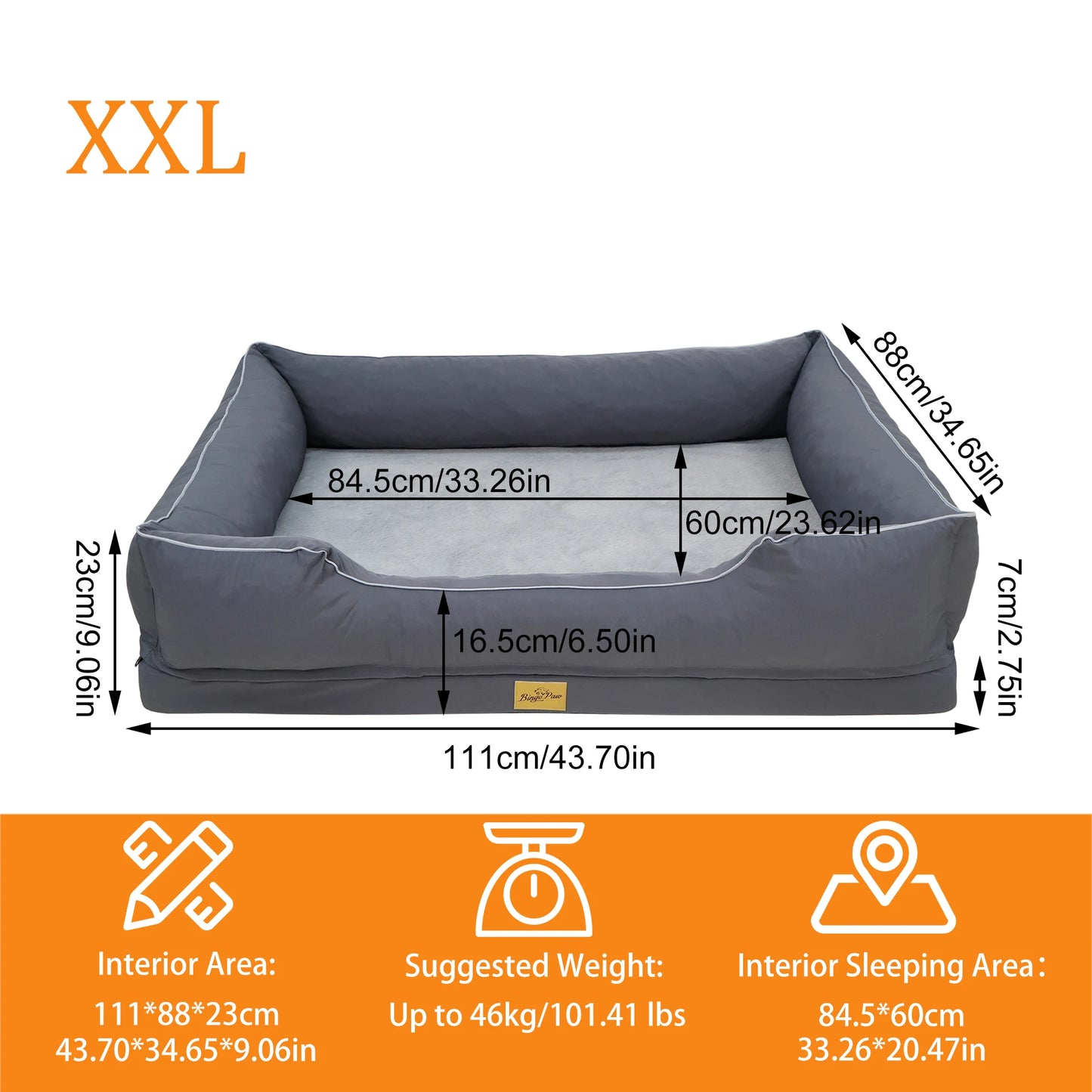BINGOPAW Orthopedic Dog Bed With Waterproof Lining And Removable Cover