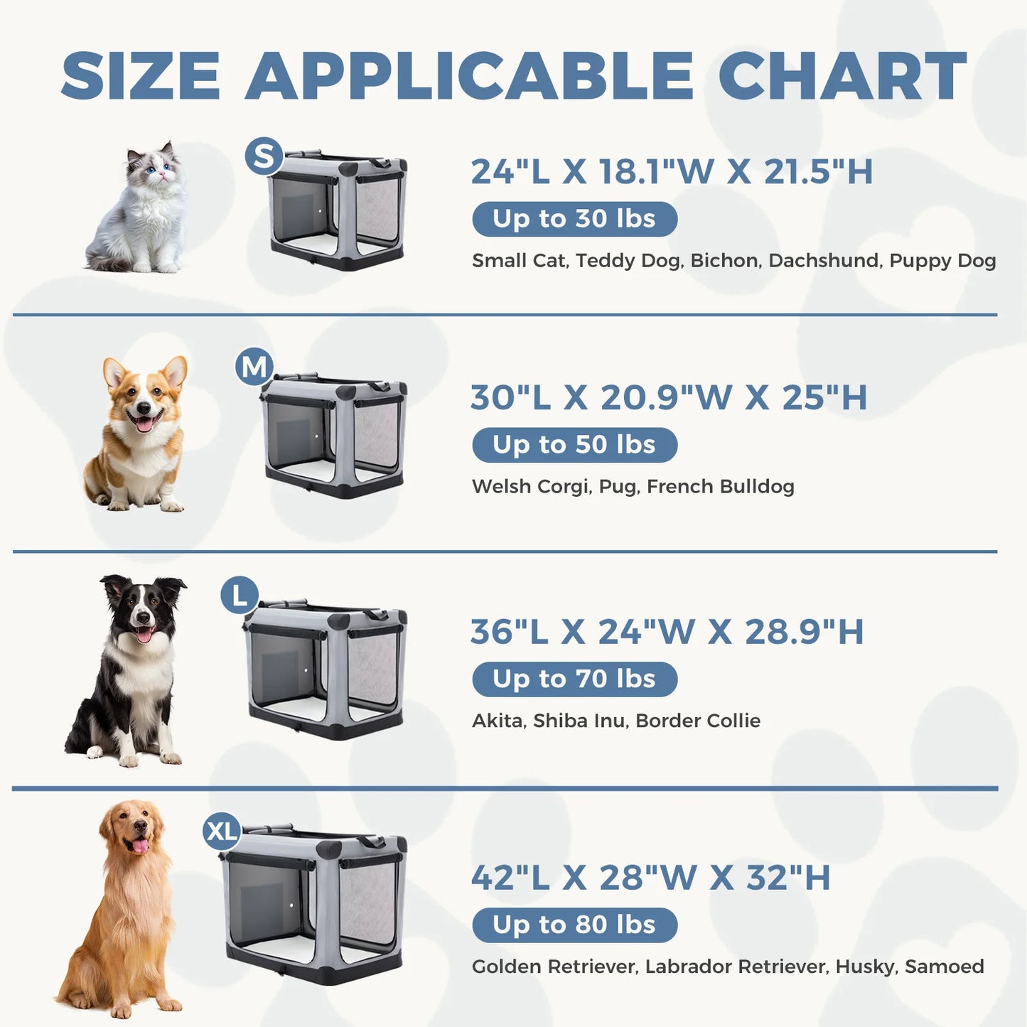 JHK Foldable Soft Dog Crate With 3 Doors Kennel Indoor