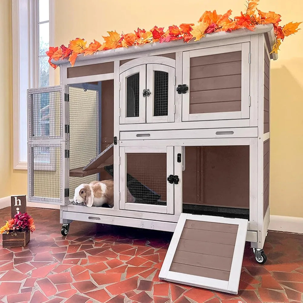 Indoor Rabbit Hutch Cage With Sliding Trays And Ramp