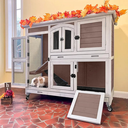 Indoor Rabbit Hutch Cage With Sliding Trays And Ramp