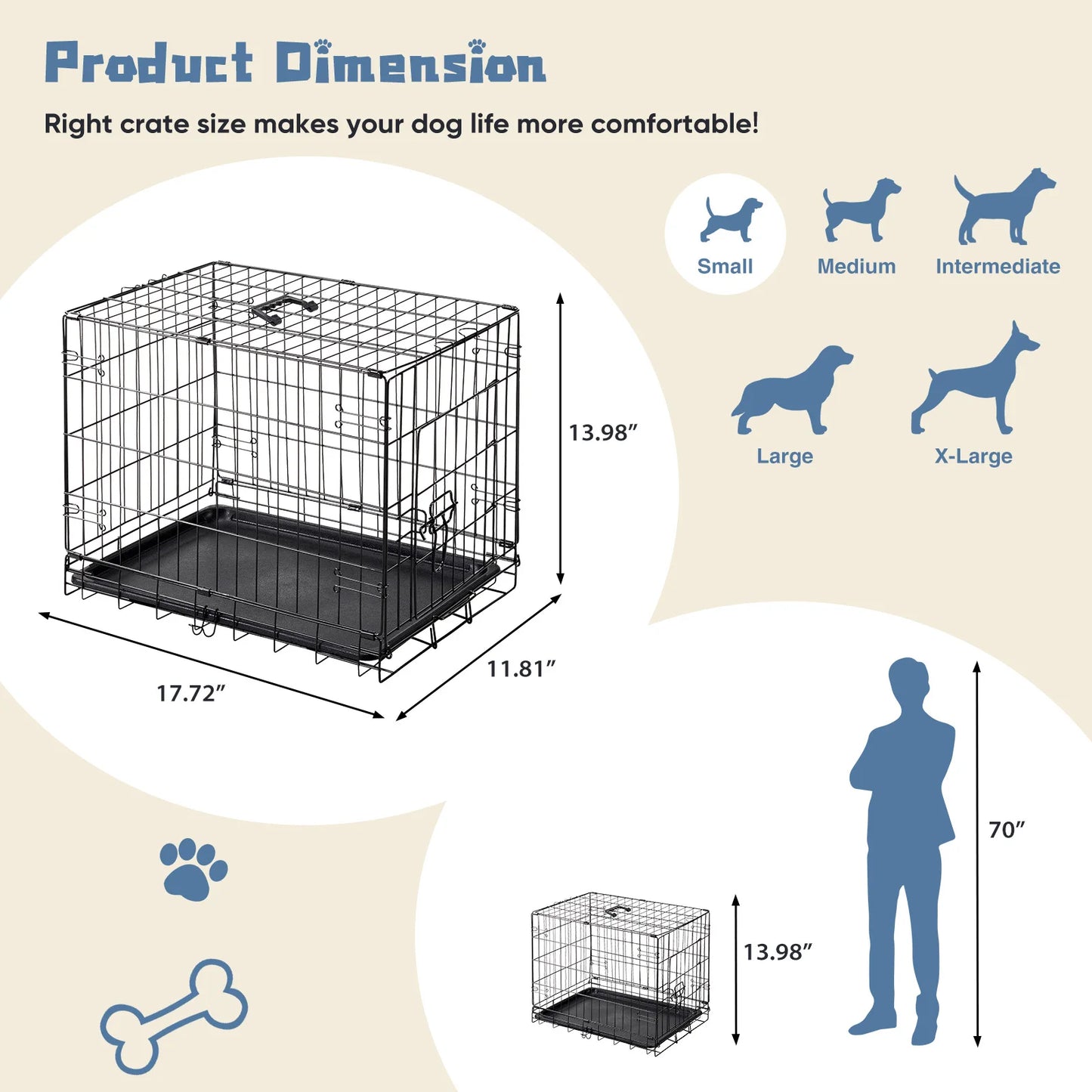 JHK 18 Inches Door Dog Crate With Secure Lock Tray