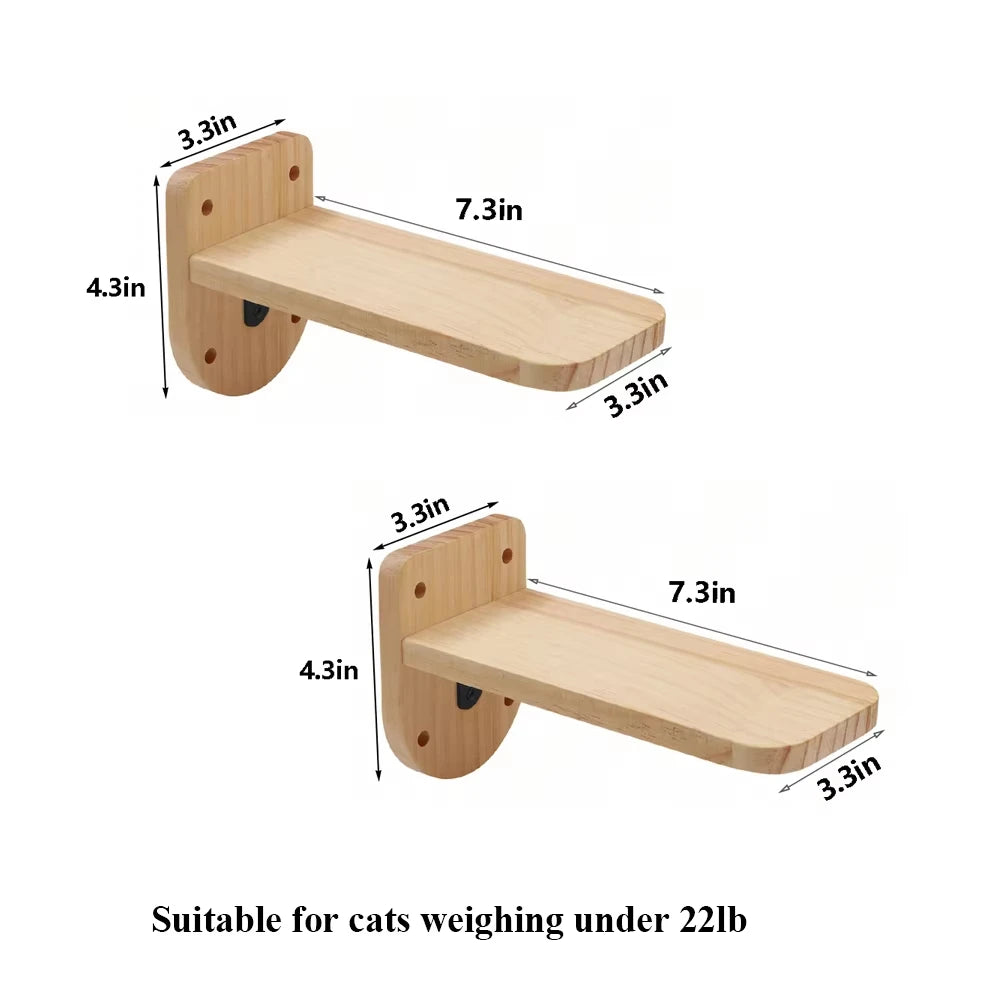 Wall Mounted Pine Wood Cat Bridge With Sisal Rope Steps